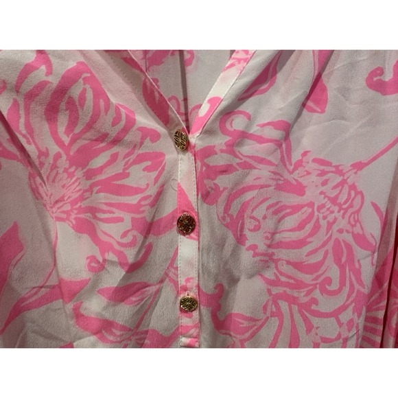 Lilly Pulitzer Elsa Silk Top Rousseau Pink Glisten In The Sun Size Large - Picture 4 of 5